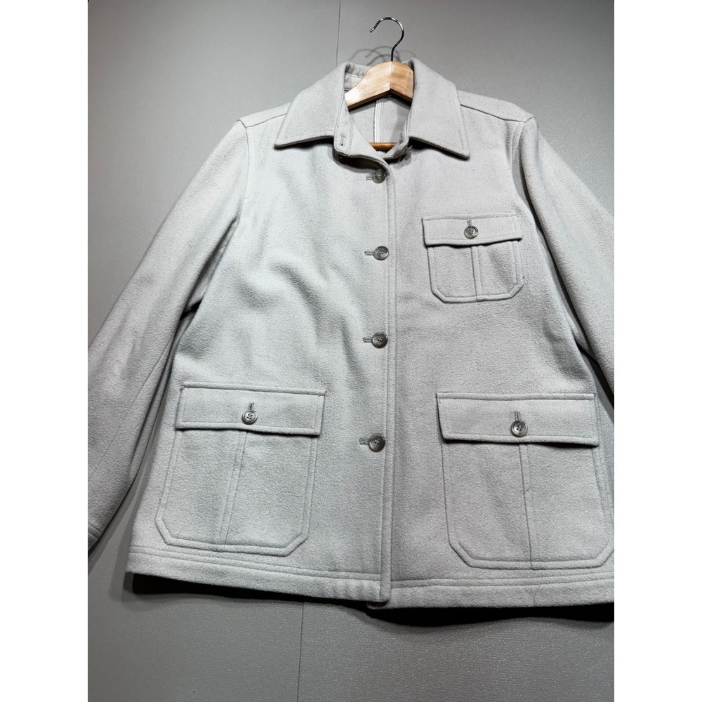 J.Crew Womens Wool Blend Chore Jacket Oatmeal Grey Utility Coat Size L